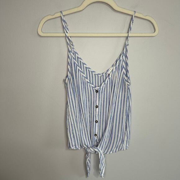 H&M Blue White Stripped Front Tie Button Down Cami Tank Top Women’s Size Small - Picture 2 of 6